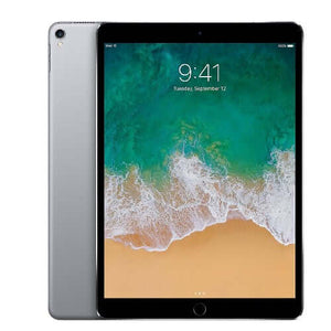 Apple iPad Pro (10.5-inch) 2017 WiFi 64GB Gray front and back view with screen displaying time.